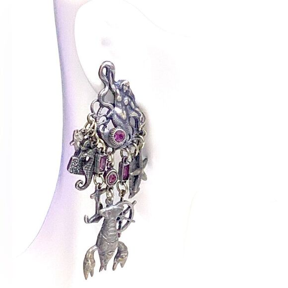 Banana Bob Mermaid queen of the sea theme chandelier pierced silver earrings - Picture 7 of 9